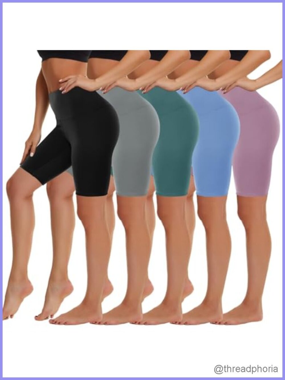 High Waist Biker Shorts 5 Pack, Spandex Workout Yoga Running Shorts with Pockets